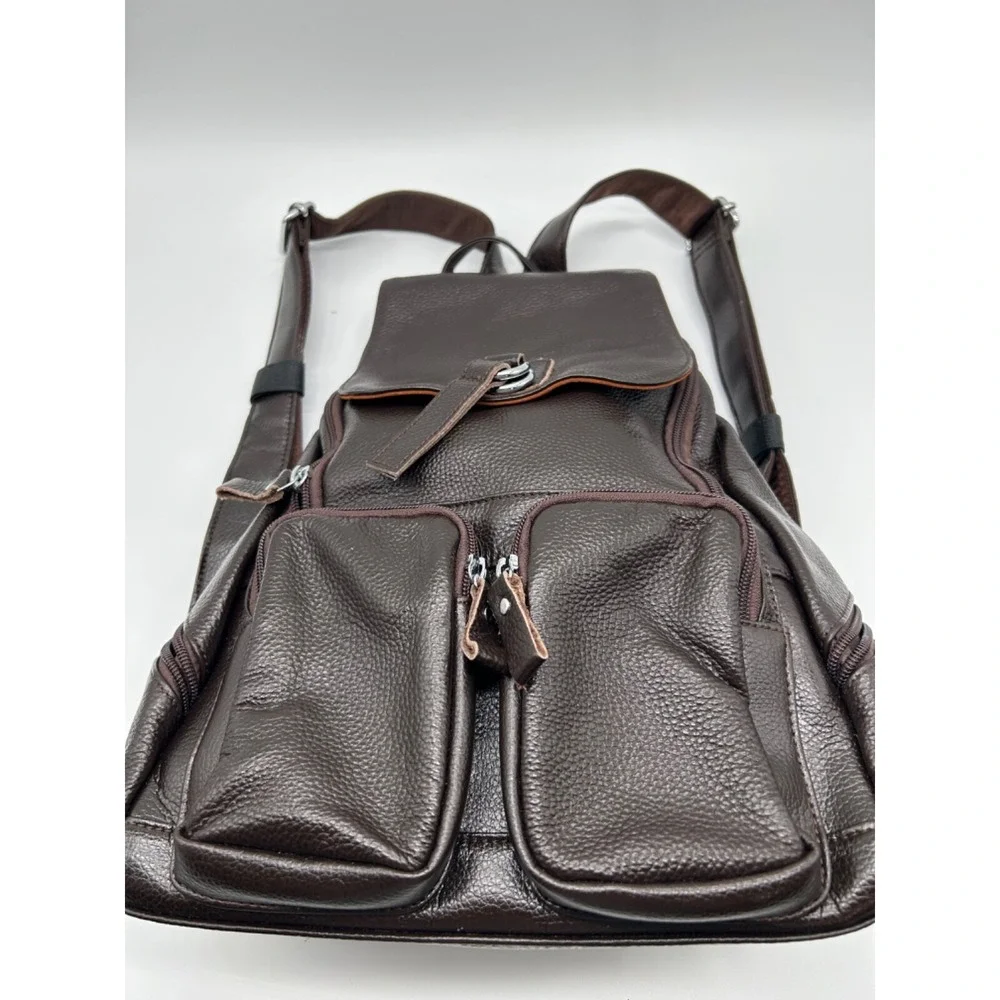 Coolcy Leather Backpack Purse Brown Leather Pebbled EUC